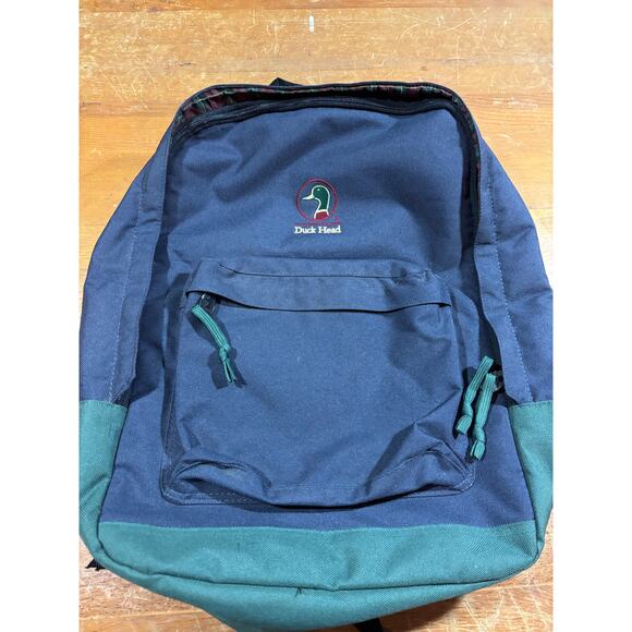 Duck Head Vintage Backpack Navy/Green Canvas Daypack Logo Front Pocket - Picture 1 of 3
